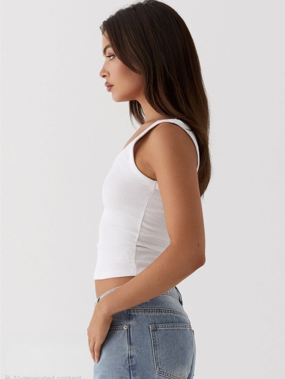 white ribbed V-neck tank top from the brand Ava And Ever